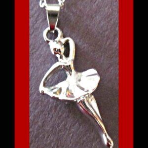 Silver Tone Ballerina Design Necklace For Girls Kids Teen Gift
